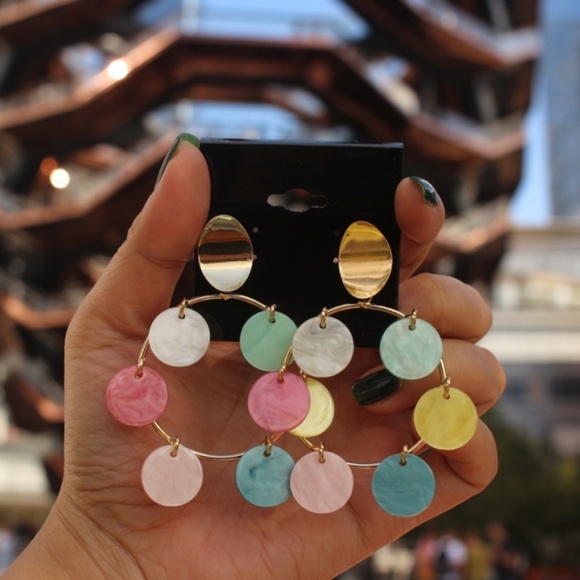 New 925 Large Multi color hoops dangling earrings - Picture 1 of 8